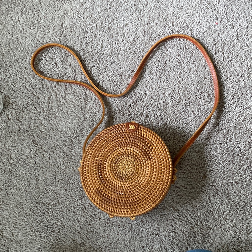 Cottage core round wicker purse